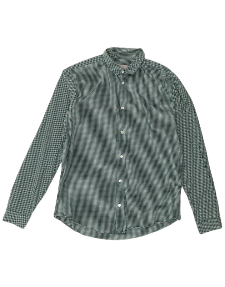 Cos Herrenhemd aus mittelgrüner Gingham-Baumwolle