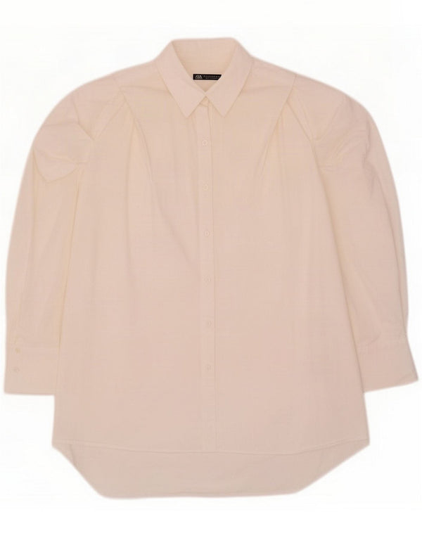 Zara Damen Übergroßes Hemdkleid UK 10 Small White Cotton