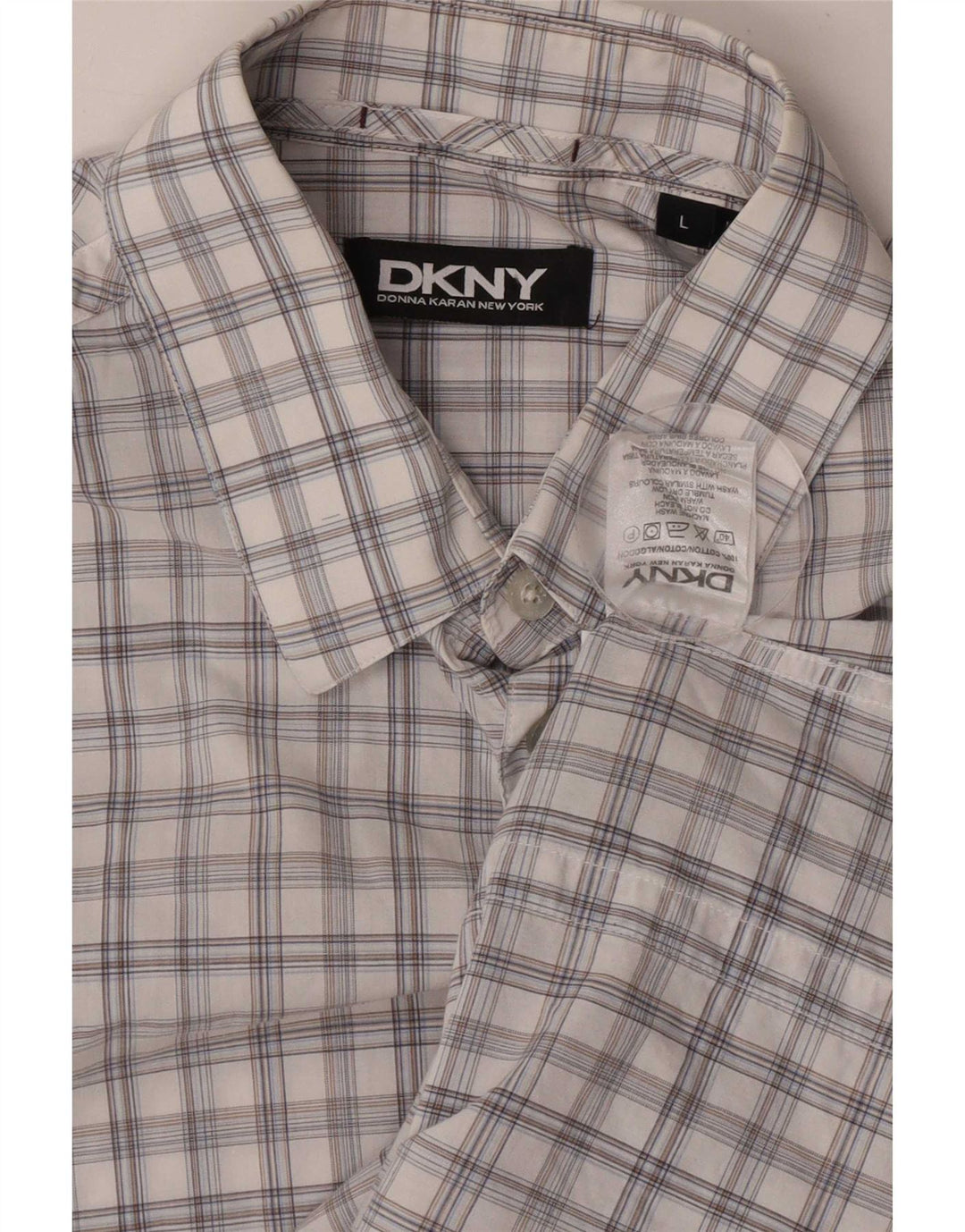 Dkny Herren-Kurzarmhemd, groß, weiß kariert, Baumwolle