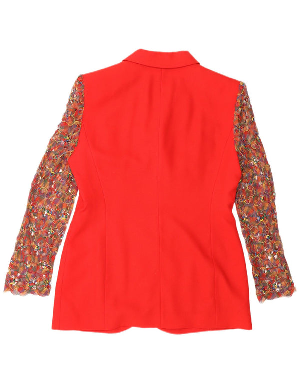 Prestige Damen-Blazerjacke mit 3 Knöpfen, UK 14, mittelrote geblümte Schurwolle