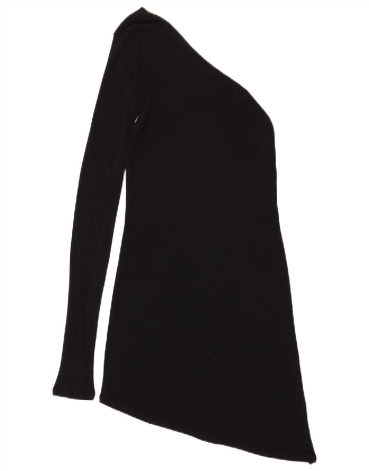 Zara Damen Asymmetrisches One-Shoulder-Top UK 12 Mittelschwarze Viskose