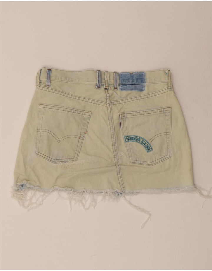 LEVI'S Damen Distressed Mini Denim Rock W28 Mittelblaue Baumwolle