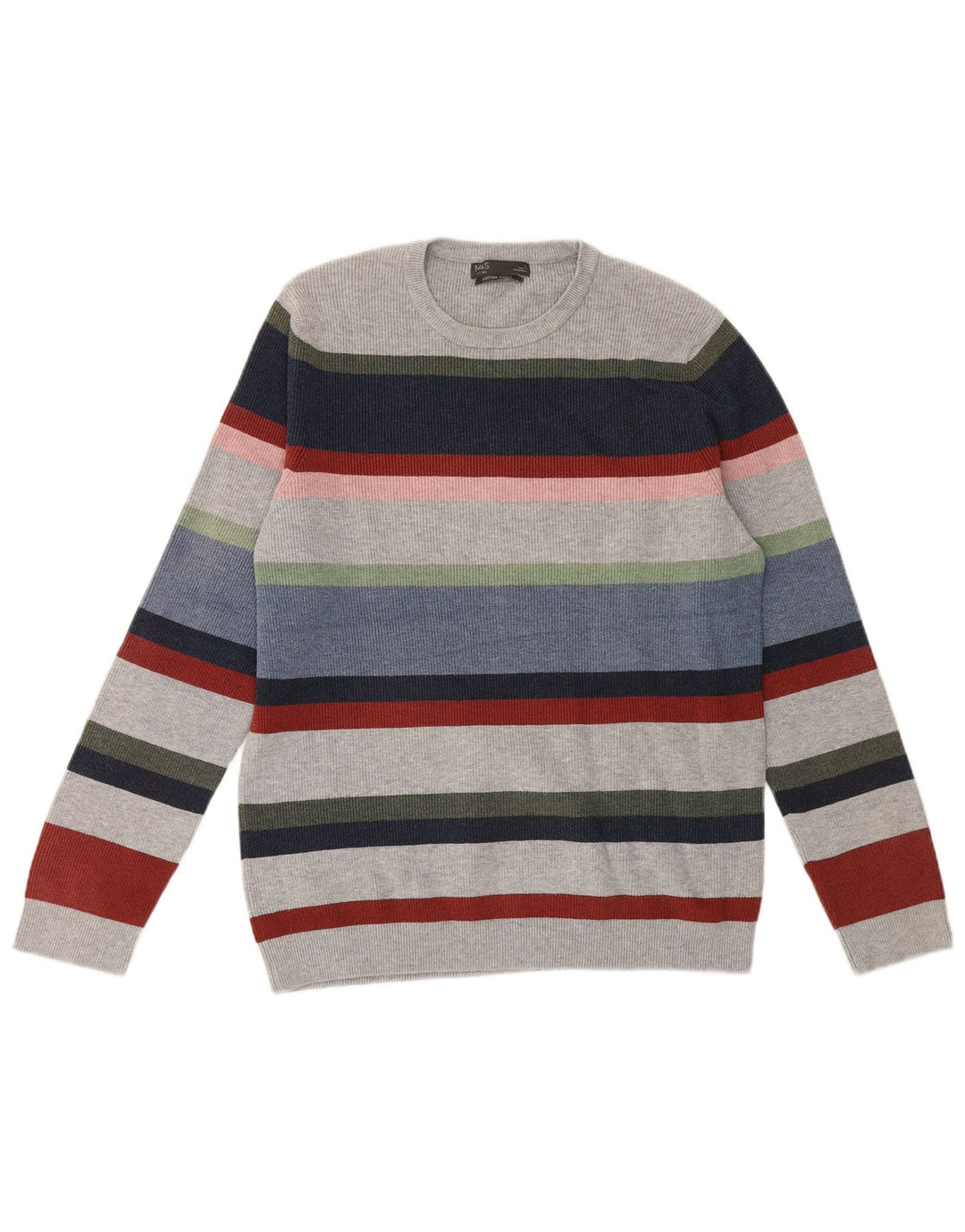 Marks & Spencer Herren-Pullover mit Rundhalsausschnitt, groß, mehrfarbig, gestreift