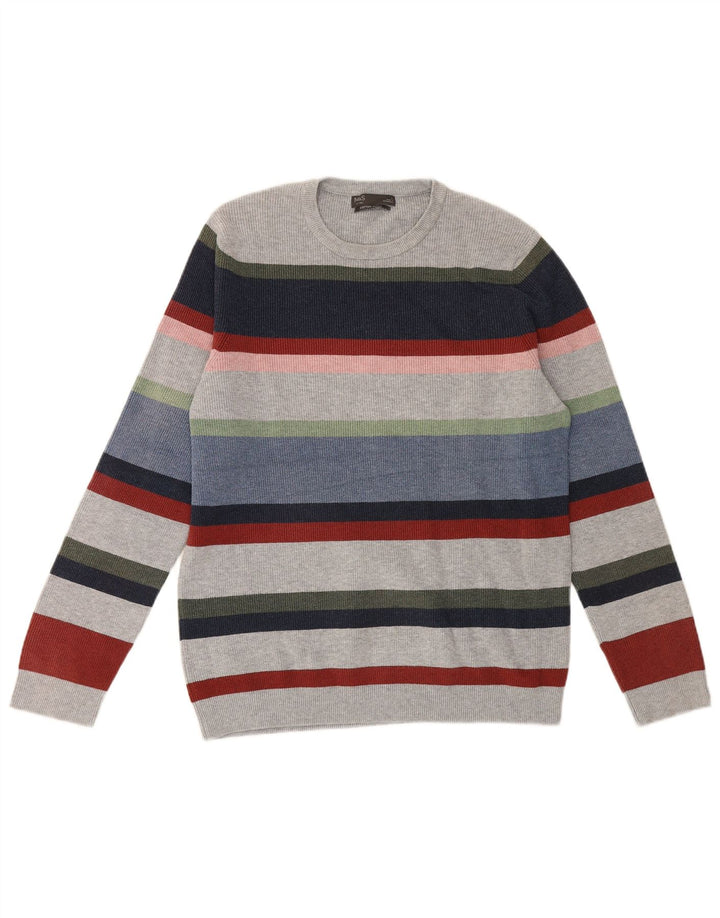 Marks & Spencer Herren-Pullover mit Rundhalsausschnitt, groß, mehrfarbig, gestreift