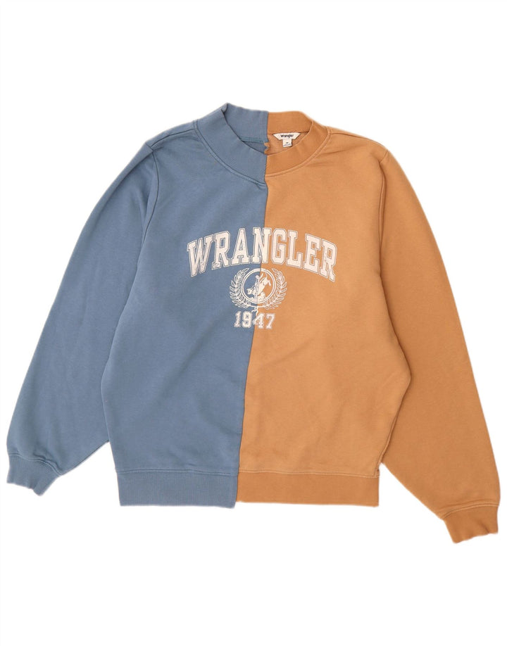 Wrangler Herren Grafik-Sweatshirt-Pullover aus mittelblauer Colourblock-Baumwolle