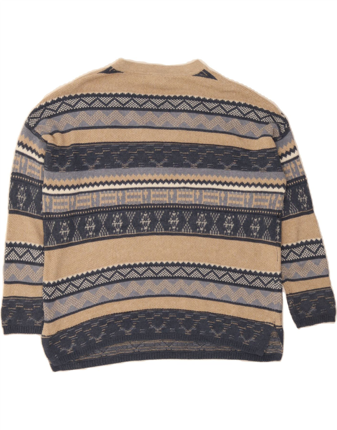 CHAPS Womens Oversized V-Neck Jumper Sweater UK 14 Medium Beige Fair Isle Vintage Chaps and Second-Hand Chaps from Messina Hembry 