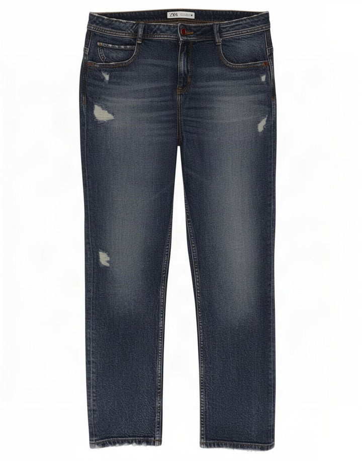 Zara Damen Distressed Slim Jeans EU 40 Medium W30 L28 Blaue Baumwolle