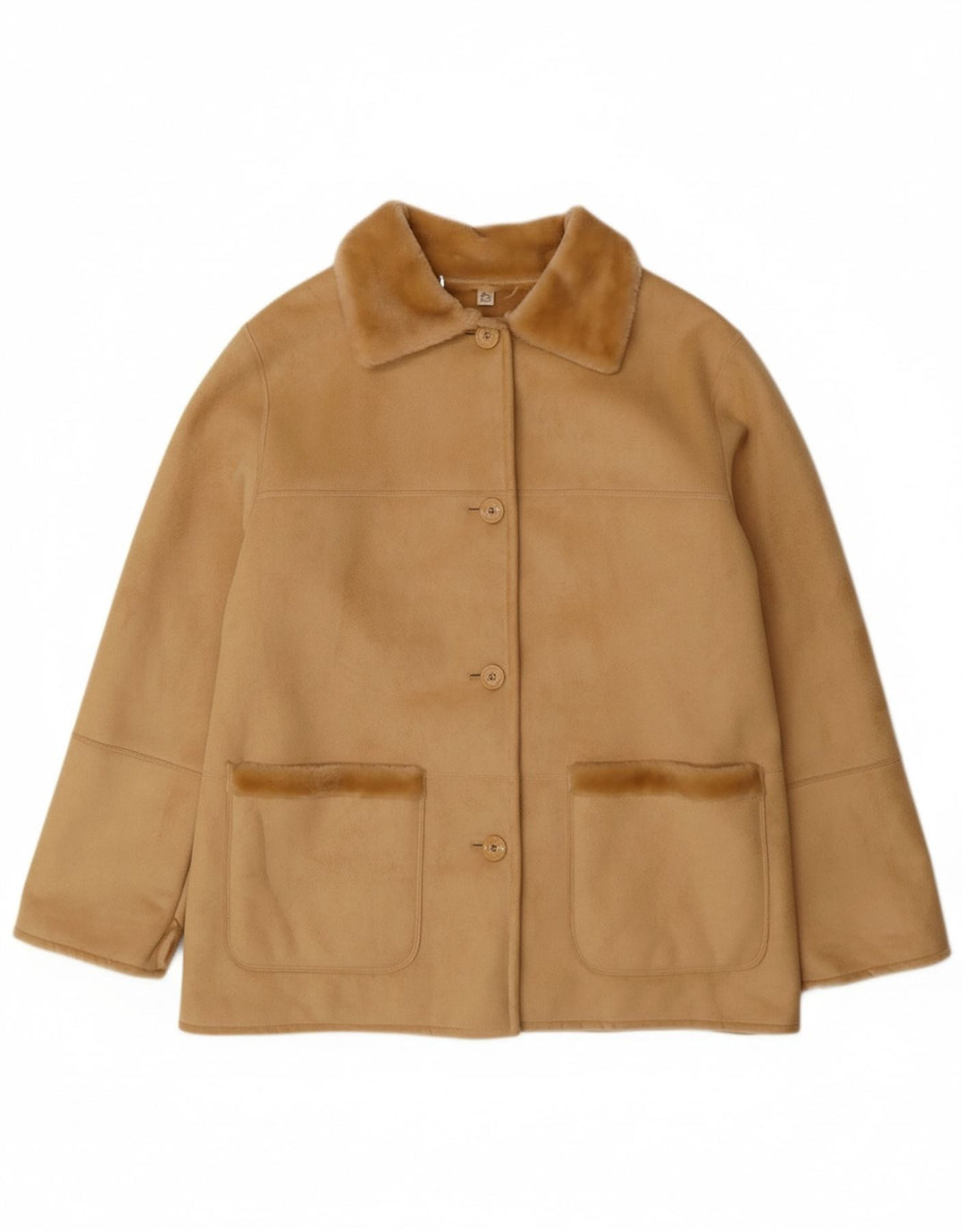VINTAGE Damen Sherpa Jacke EU 44 XL Beige Acryl