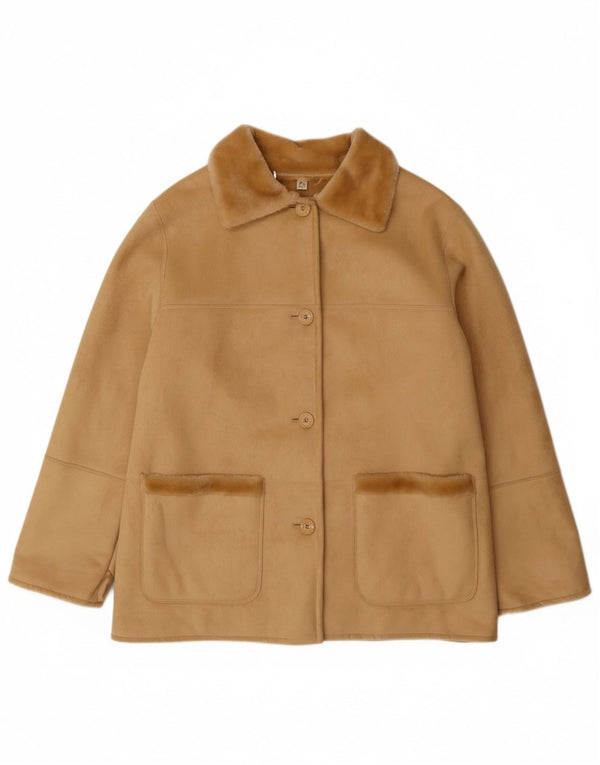 VINTAGE Damen Sherpa Jacke EU 44 XL Beige Acryl