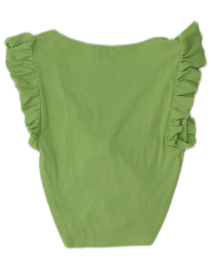 Zara Damen Crop Bluse Top UK 12 Mittelgrün