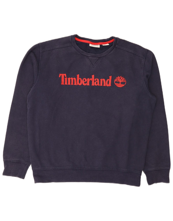 Timberland Mens Graphic Sweatshirt Jumper Large Navy Blue Cotton