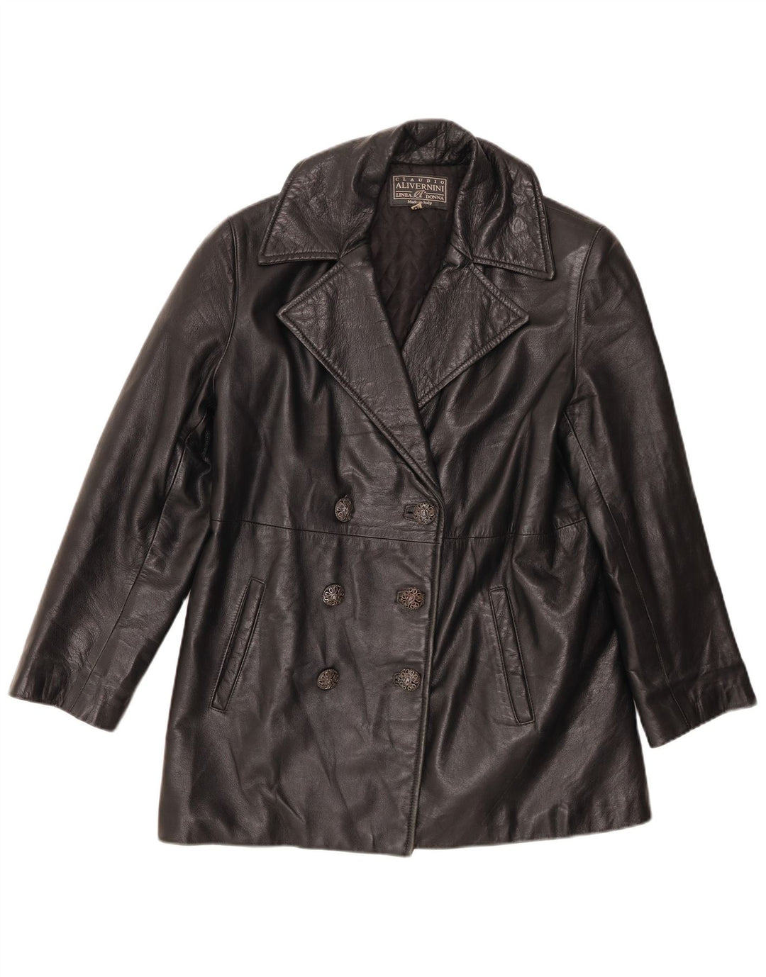 Linea Donna Damen Zweireihiger Ledermantel IT 42 Mittelschwarz