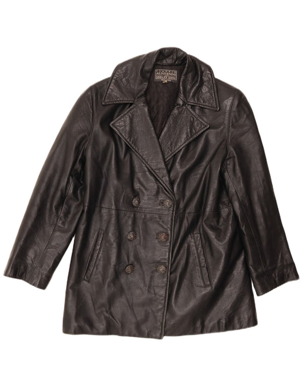 Linea Donna Damen Zweireihiger Ledermantel IT 42 Mittelschwarz