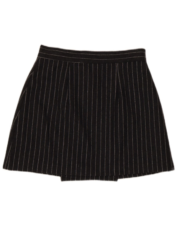 Vintage Damen Mini Wickelrock IT 44 Medium W28 Grau gestreifte Viskose