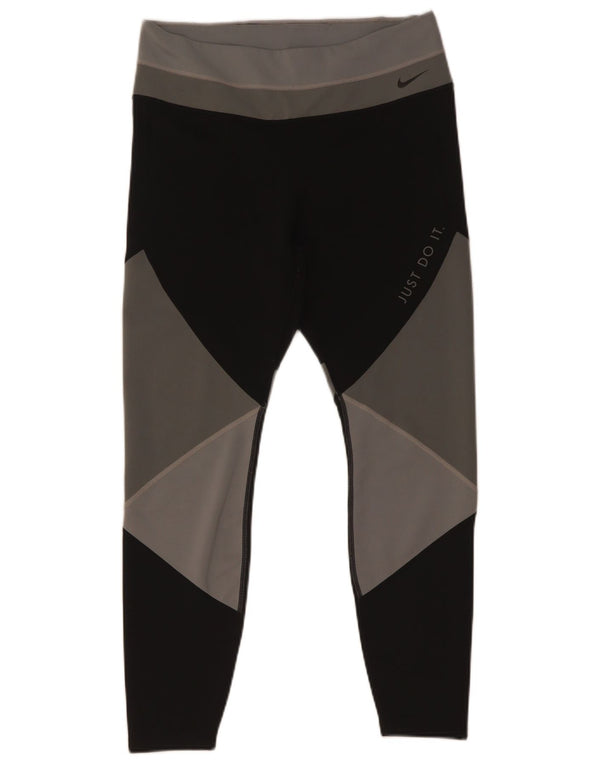 Nike Womens Dri Fit Crop Leggings UK 14 Large Mehrfarbiger Farbblock