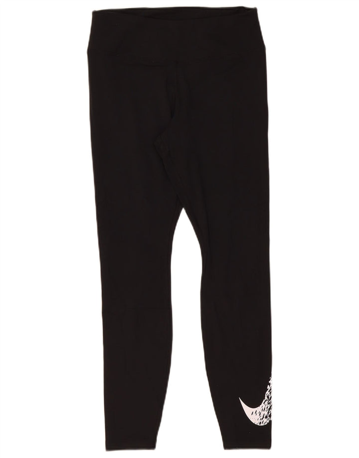 NIKE Womens Dri Fit Graphic Leggings UK 12 Mittelschwarzes Polyester