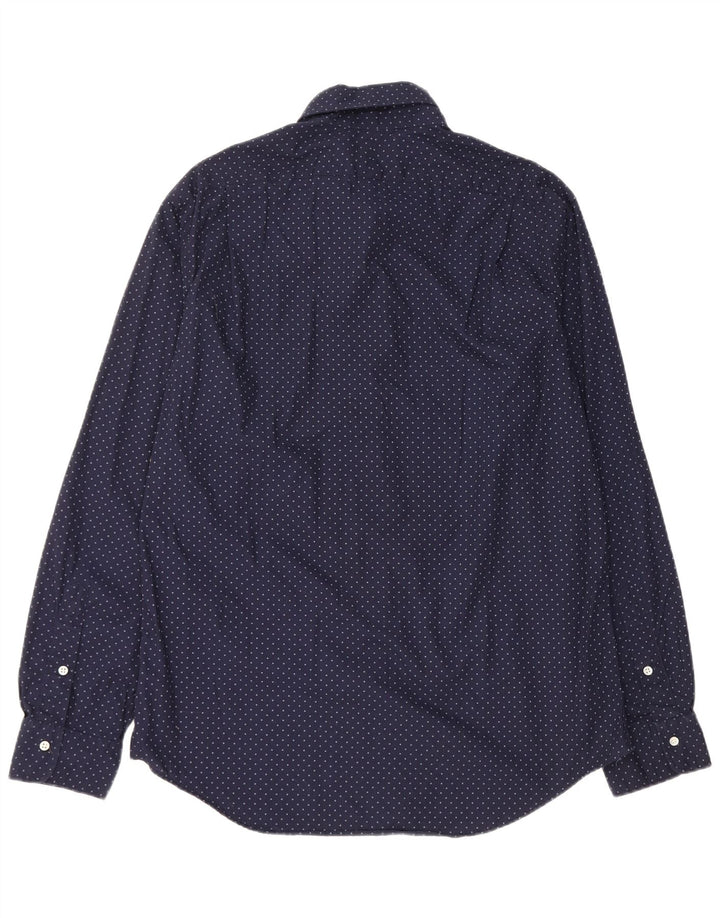 POLO RALPH LAUREN Herren Slim Fit Hemd XL Marineblau gepunktete Baumwolle