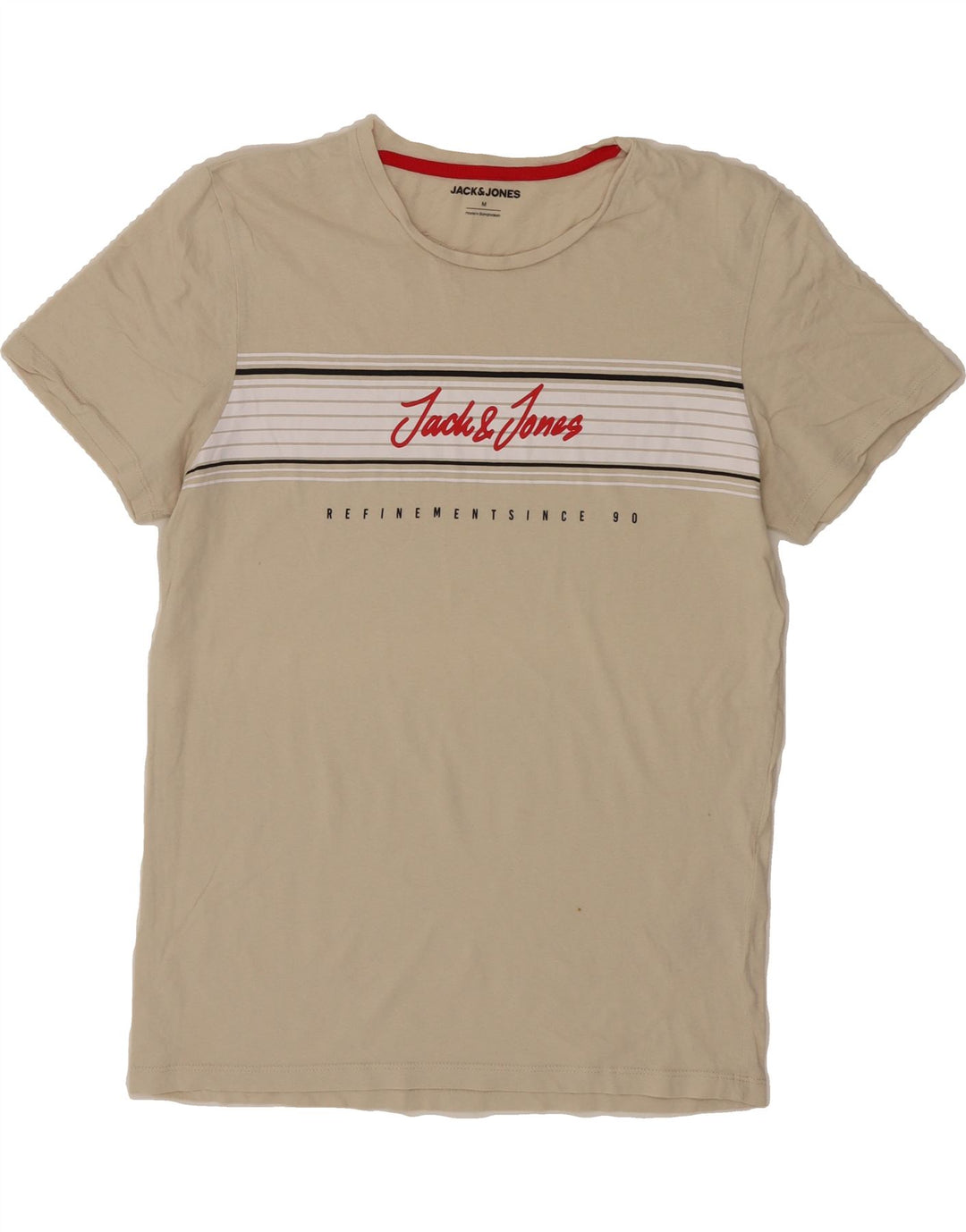 JACK & JONES Mens Graphic T-Shirt Top Medium Beige Cotton Vintage Jack & Jones and Second-Hand Jack & Jones from Messina Hembry 