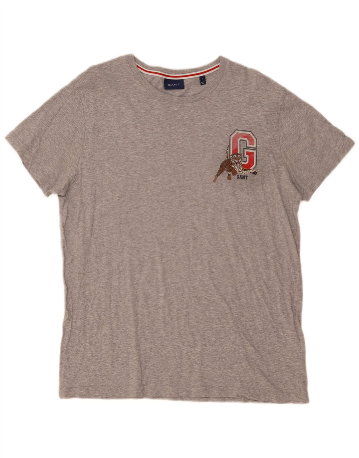Gant Herren-T-Shirt mit Grafik, Größe L, aus grauer Baumwolle