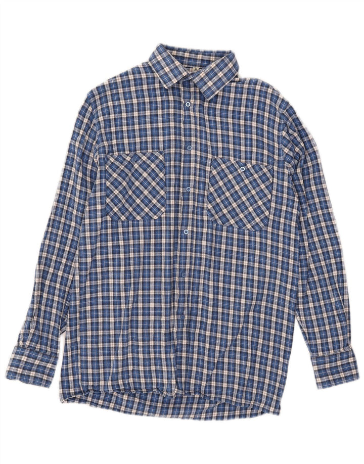 Follie Herren-Flanellhemd, Größe 39/40, mittelblau karierte Baumwolle
