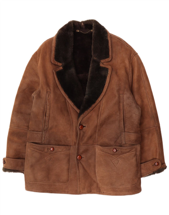 Giamax Herren Shearling Jacke IT 54 2XL Braunes Shearling