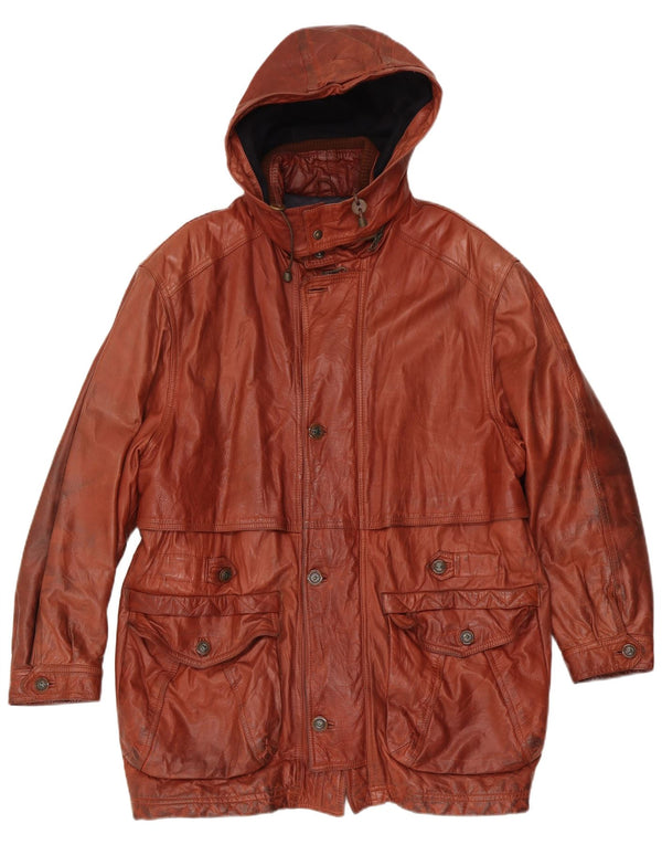 Giamax Herren-Ledermantel mit Kapuze, UK 40, Größe L, Braun