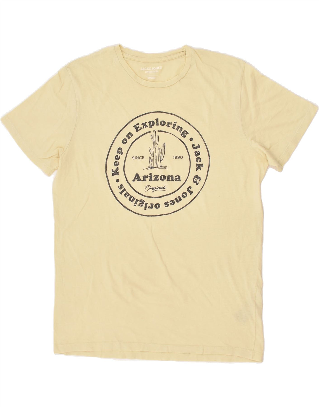 JACK & JONES Mens Regular Fit Graphic T-Shirt Top Medium Beige Cotton | Vintage Jack & Jones | Thrift | Second-Hand Jack & Jones | Used Clothing | Messina Hembry 