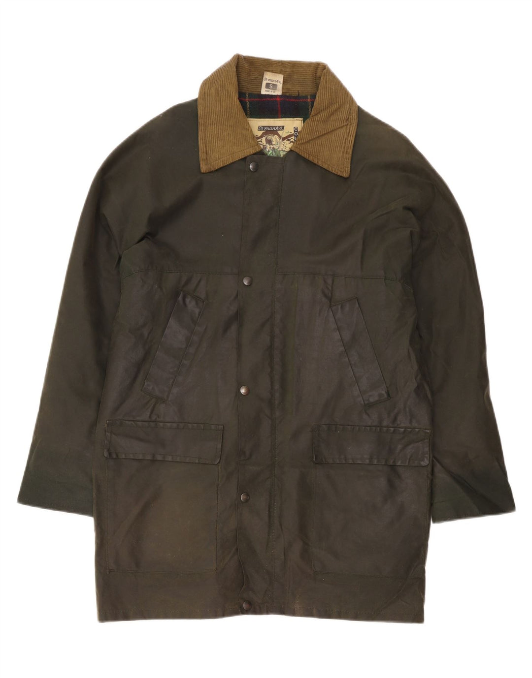 Vintage Herren gewachster Baumwollmantel UK 36 Small Khaki