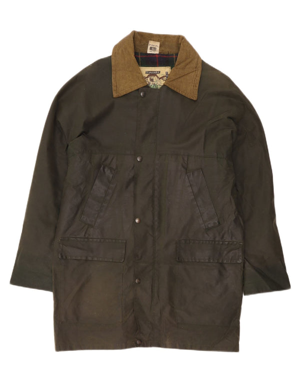 Vintage Herren gewachster Baumwollmantel UK 36 Small Khaki