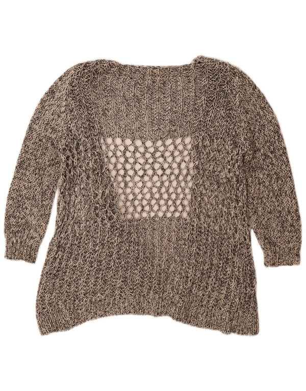 Zara Damen-Cardigan mit 3/4-Ärmeln, gehäkelt, UK-Gr. 14, mittelgraue Baumwolle