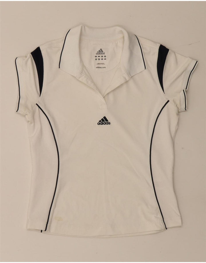 Adidas Damen-Poloshirt UK 12 Mittelweißes Colourblock-Polyester