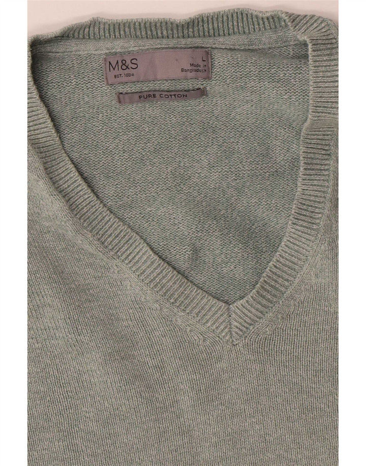 Marks & Spencer Herren-Pullover mit V-Ausschnitt, groß, grüne Baumwolle