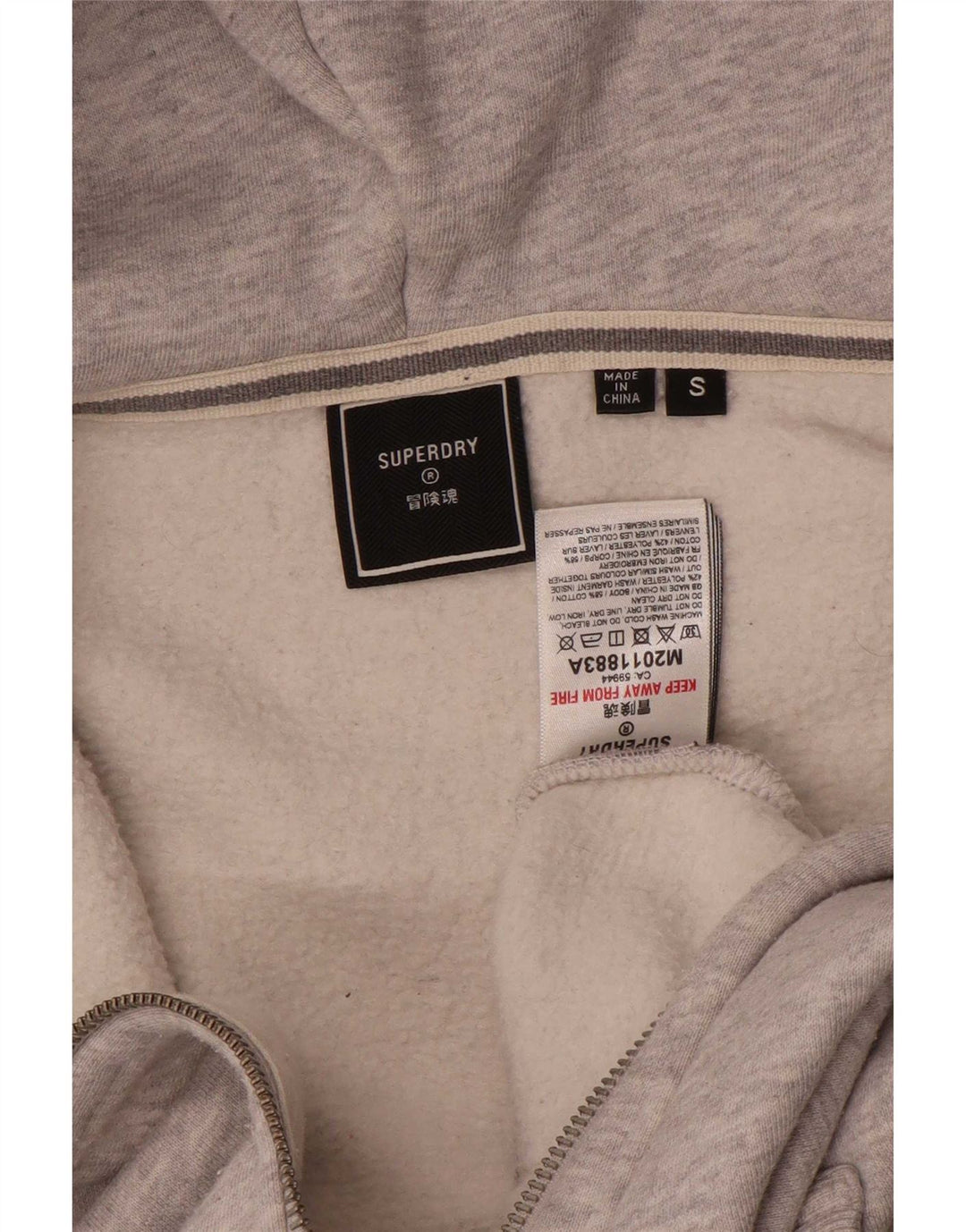 Superdry Herren-Kapuzenpullover mit Reißverschluss, Größe S, graue Baumwolle