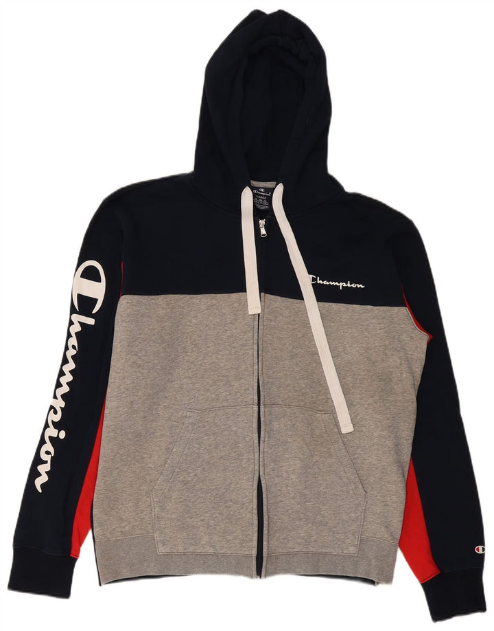 Champion Herren-Kapuzenpullover mit grafischem Reißverschluss, groß, marineblau, Colourblock-Baumwolle