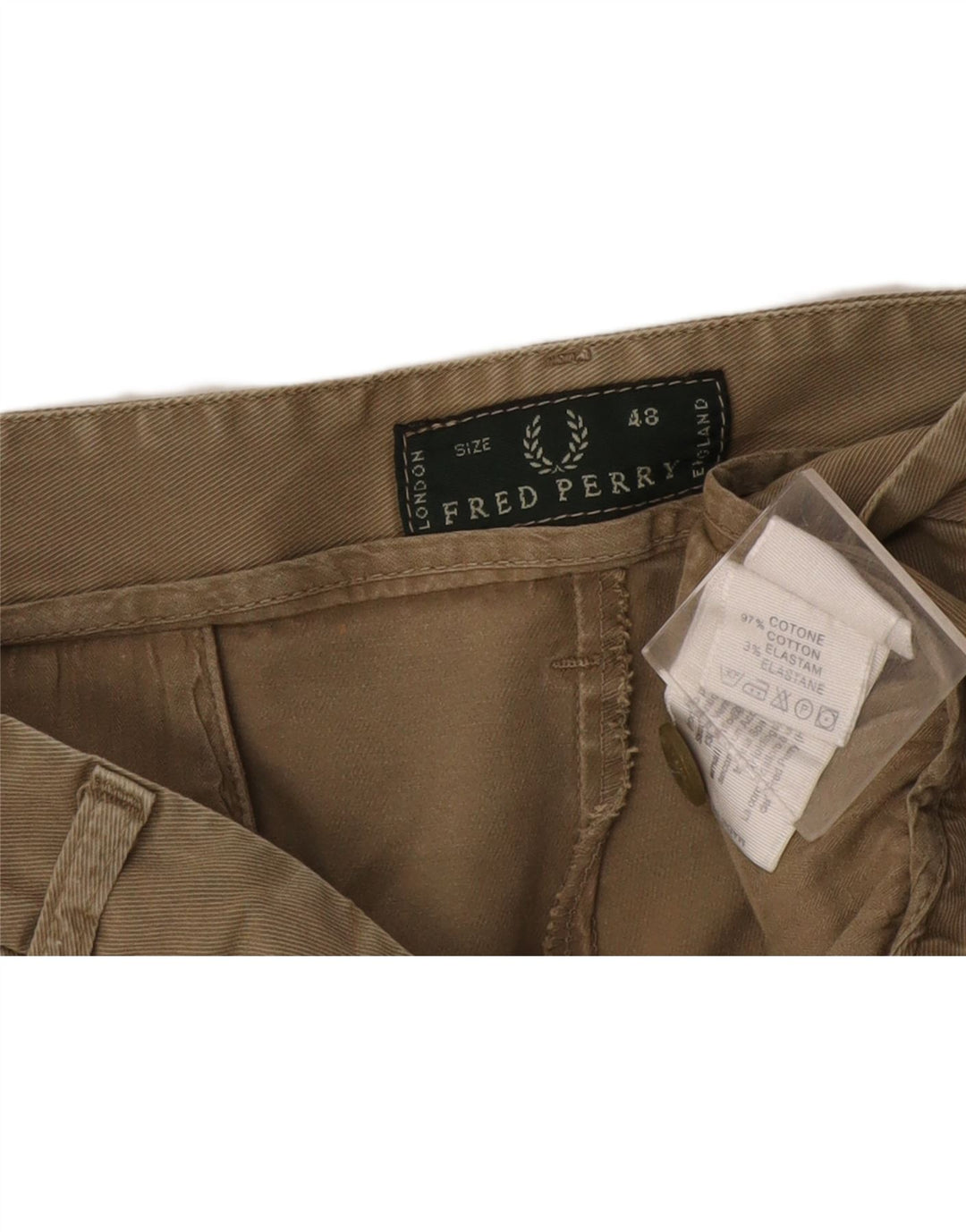 Fred Perry Herren Chinoshorts IT 48 Medium W32 Khaki Baumwolle