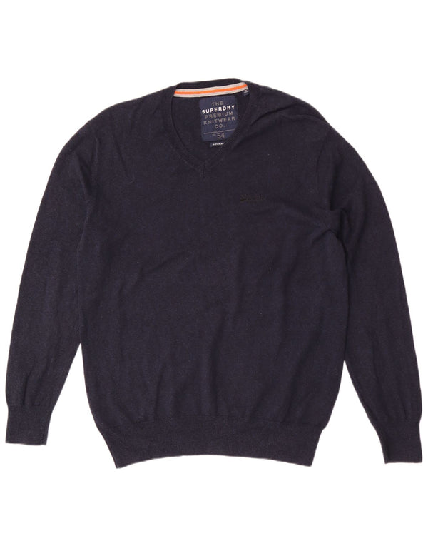 Superdry Herren-Pullover mit V-Ausschnitt, XL, marineblaue Baumwolle