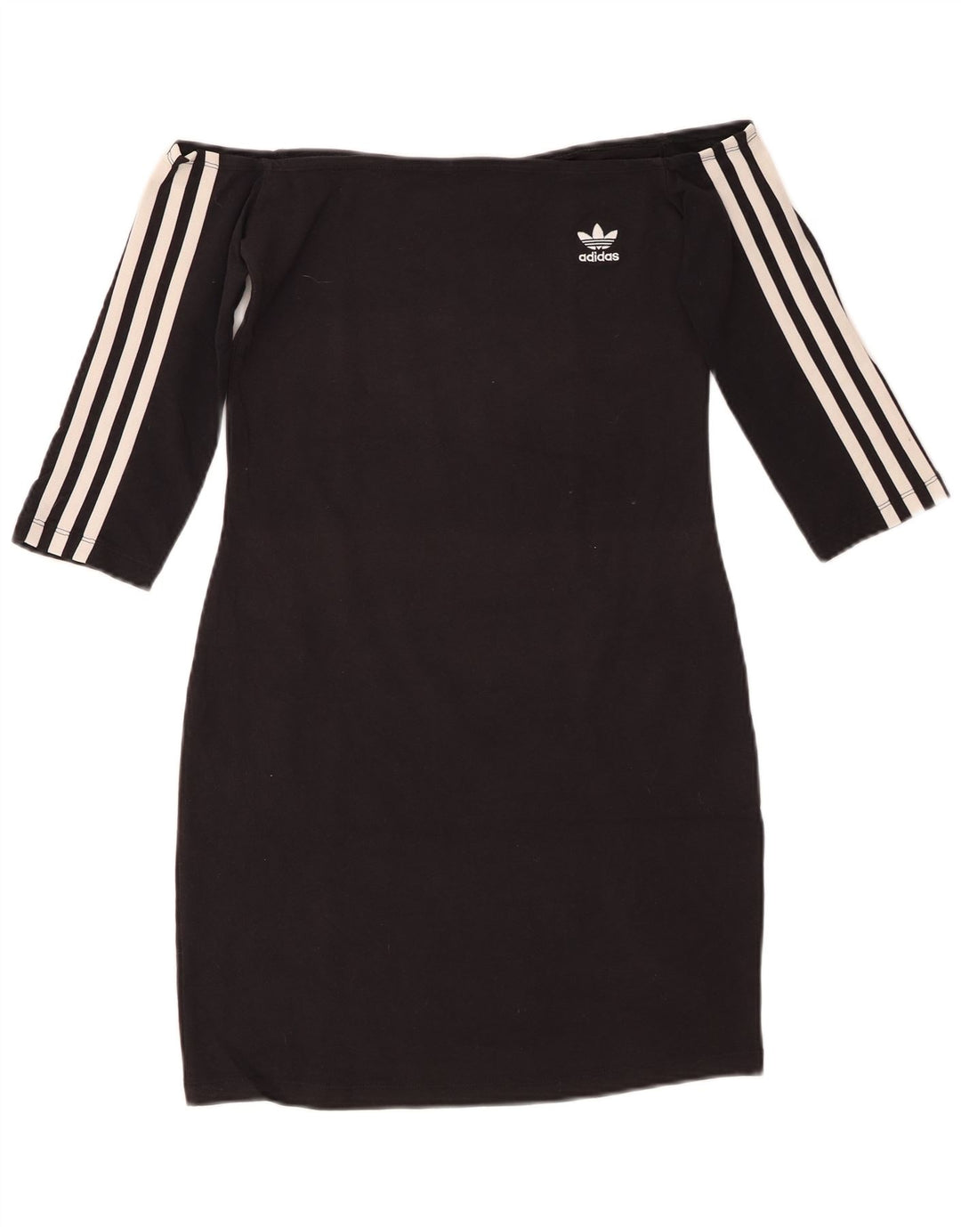 ADIDAS Damen 3/4-Ärmel schulterfreies Kleid UK 8 Small Schwarze Baumwolle