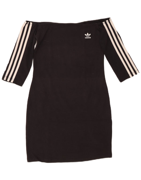 ADIDAS Damen 3/4-Ärmel schulterfreies Kleid UK 8 Small Schwarze Baumwolle