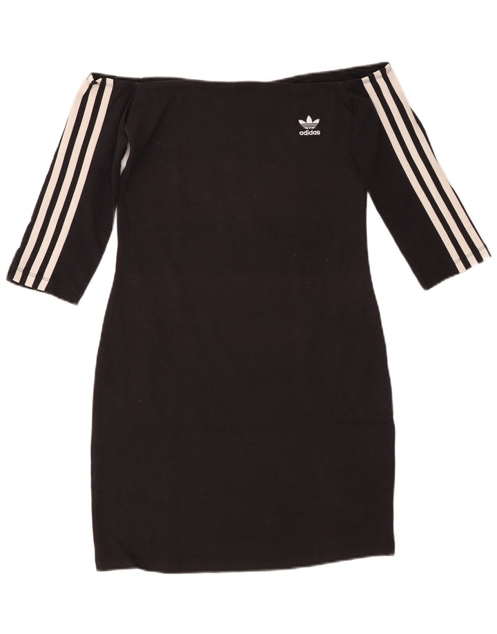 ADIDAS Damen 3/4-Ärmel schulterfreies Kleid UK 8 Small Schwarze Baumwolle
