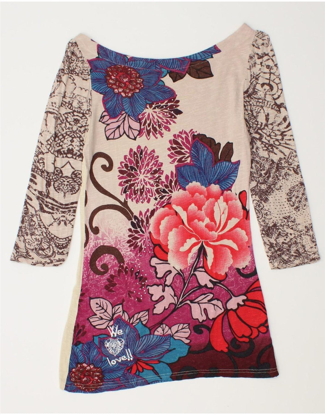 DESIGUAL Damen-Grafikoberteil mit 3/4-Ärmeln, Größe S, mehrfarbig, Blumenmuster