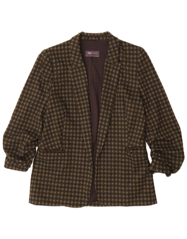 Marks & Spencer Offene Damen-Blazerjacke, UK 10, Größe S, Khaki, Hahnentrittmuster