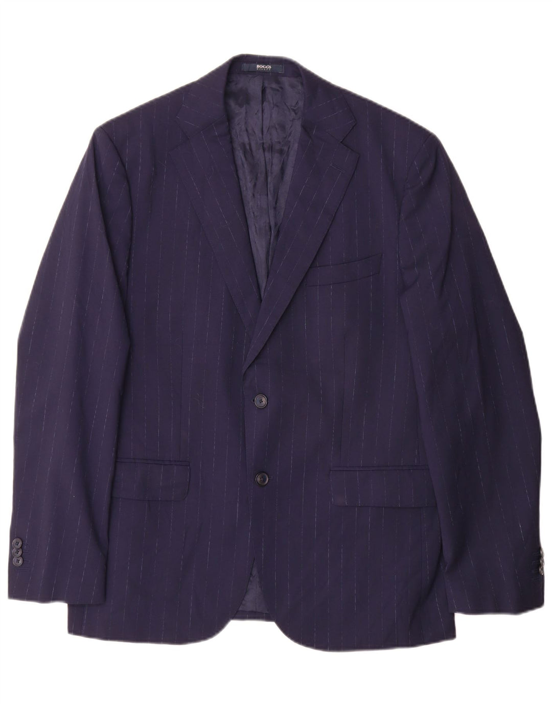 Boggi Herren 2-Knopf-Blazerjacke IT 52 XL Marineblaue Nadelstreifenwolle