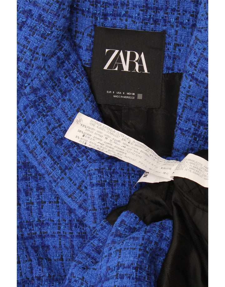 Zara Damen-Blazer mit 2 Knöpfen, Gr. 10, klein, blau kariert, Baumwolle