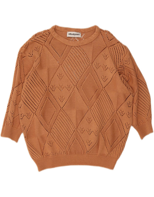 Vintage Damen Pullover mit U-Boot-Ausschnitt, UK 20 2XL, braune Baumwolle