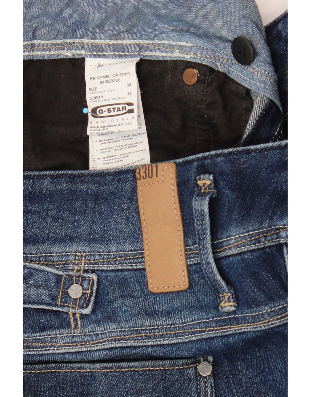 G-Star Damen 3301 Slim Jeans W32 L32 Marineblau Baumwolle