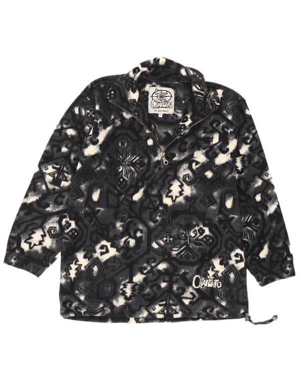 Vintage Herren-Fleecepullover mit abstraktem Muster und Reißverschluss, Größe S, Grau