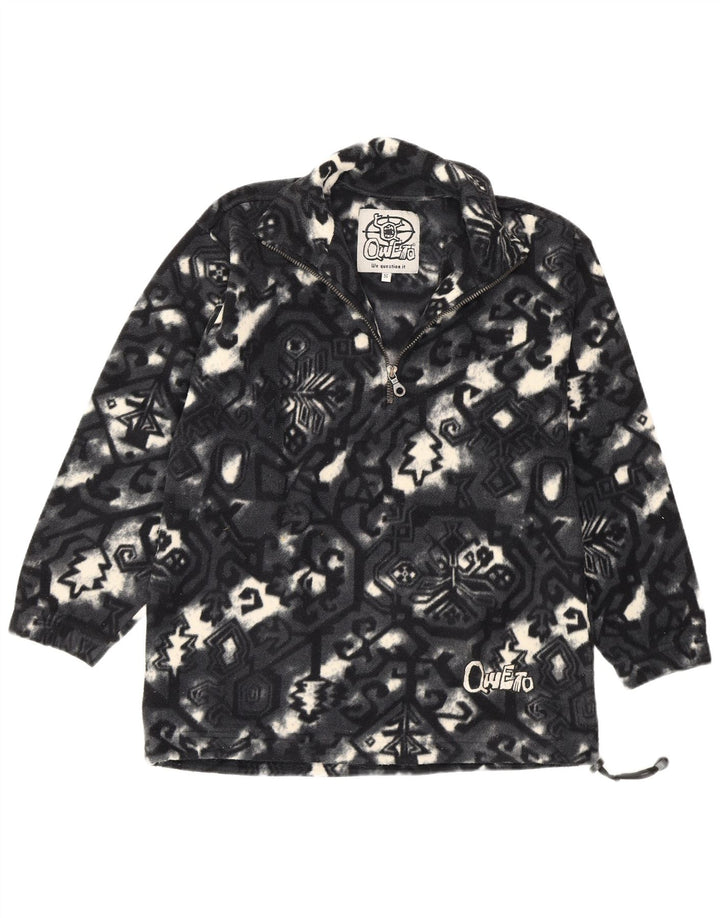 Vintage Herren-Fleecepullover mit abstraktem Muster und Reißverschluss, Größe S, Grau