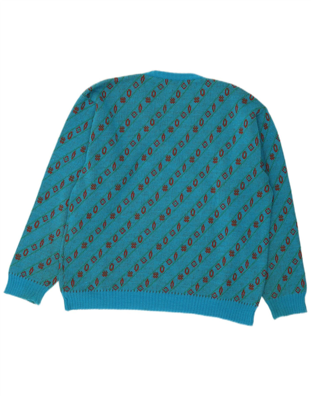Vintage Herren V-Ausschnitt Pullover Pullover Große blaue geometrische Wolle