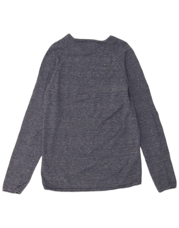 Jack & Jones Herren-Pullover mit U-Boot-Ausschnitt, mittelmarineblau gesprenkelte Baumwolle