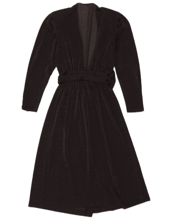 Vintage Damen Langarm Durchsichtiges Maxikleid UK 16 Large Schwarz